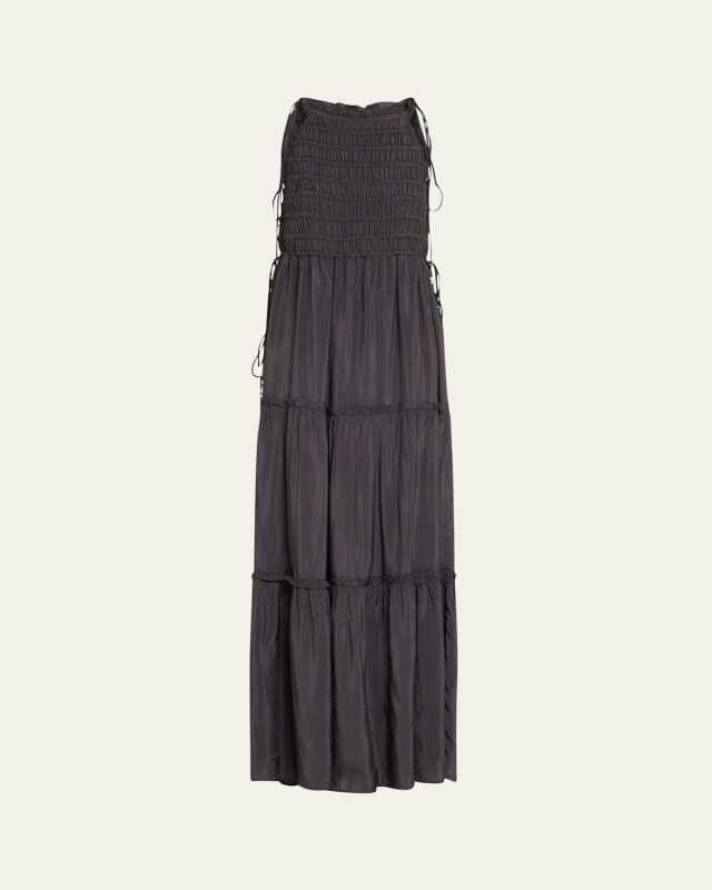 Tie-Strap Smocked Maxi Slip Dress